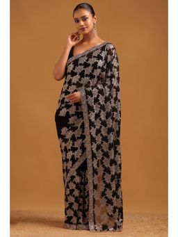Soch - Women Black Georgette Embellished/Sequined Saree with Unstitched Blouse Piece