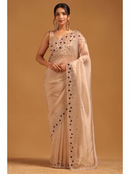 Soch - Women Beige Tissue Embellished/Sequined Saree with Unstitched Blouse Piece