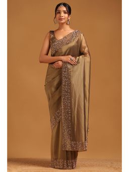 Soch - Women Olive Tissue Beads and Stones Saree with Unstitched Blouse Piece