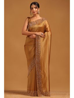 Soch - Women Gold Tissue Beads and Stones Saree with Unstitched Blouse Piece