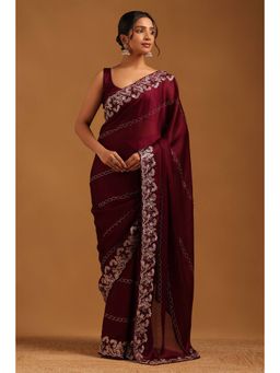 Soch - Women Red Chiffon Embellished/Sequined Saree with Unstitched Blouse Piece