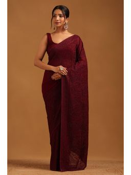 Soch - Women Wine Georgette Embellished/Sequined Saree with Unstitched Blouse Piece