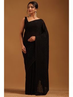 Soch - Women Black Georgette Embellished/Sequined Saree with Unstitched Blouse Piece
