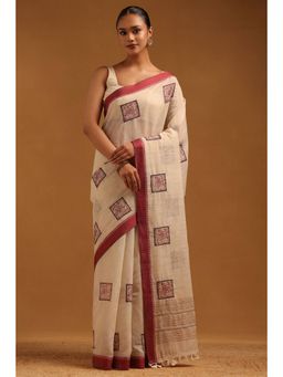 Soch - Women Maroon Chanderi Thread Work Saree with Unstitched Blouse Piece