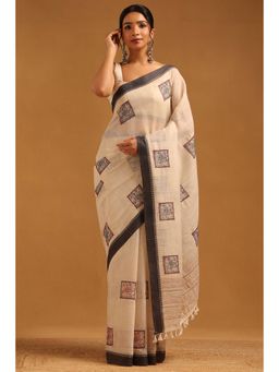 Soch - Women Black Chanderi Thread Work Saree with Unstitched Blouse Piece