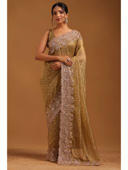 Soch - Women Green Tissue Embellished/Sequined Saree with Unstitched Blouse Piece