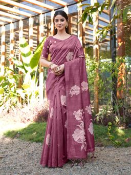 Tikhi Imli - Women Pink Art Silk Printed Saree with Unstitched Blouse Piece