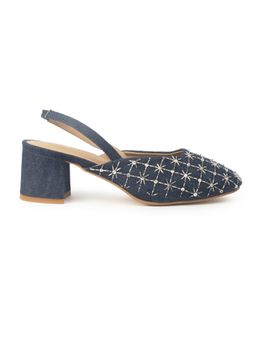 Shilpsutra - Embo Denim Blue Sandal Heels