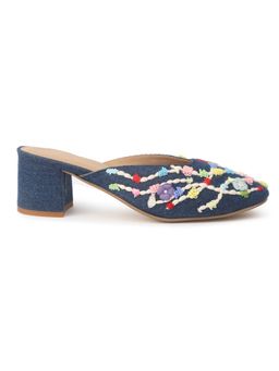 Shilpsutra - Stitch Walk Blue Mules Heels