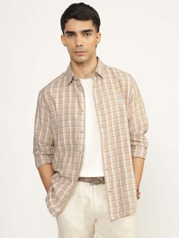 Andamen - Men Brown Cotton Melange Check Slim Fit Shirt
