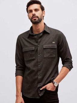 Andamen - Casual Men Black Brushed Slim Fit Overshirt