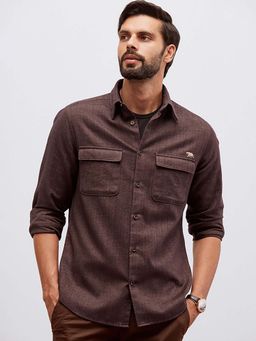 Andamen - Casual Men Brown Brushed Slim Fit Overshirt