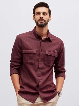 Andamen - Casual Men Burgundy Cotton Regular Fit Overshirt