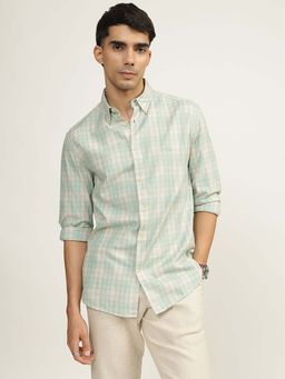 Andamen - Casual Men Green Cotton Melange Regular Fit Shirt