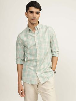 Andamen - Casual Men Green Cotton Melange Slim Fit Shirt