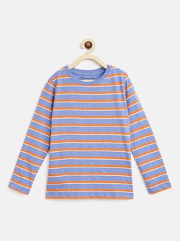 Campana - Luciano Striped Cotton Long Sleeve T-Shirt - Blue Melange and Orange