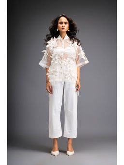 Deepika Arora - Womens White Shirt With Pant And Bustier (Set of 3)