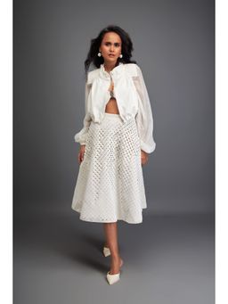 Deepika Arora - Womens White Crop Jacket With Skirt (Set of 2)