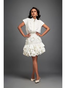 Deepika Arora - Womens White Top With Skirt (Set of 2)