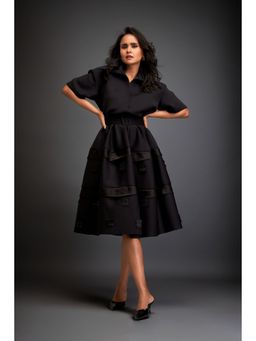 Deepika Arora - Womens Black Top With Skirt And Belt (Set of 2)