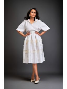 Deepika Arora - Womens White Top With Skirt And Belt (Set of 2)