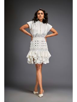 Deepika Arora - Womens White Top With Skirt (Set of 2)