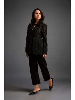 Deepika Arora - Womens Black Jacket With Pant (Set of 2)