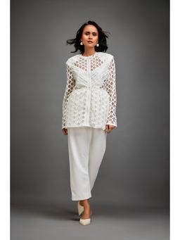 Deepika Arora - Womens White Jacket With Pant (Set of 2)