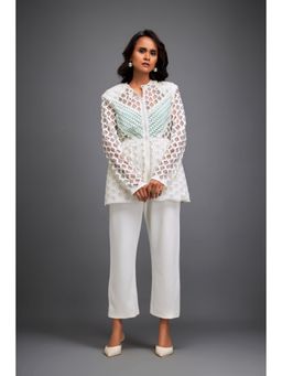 Deepika Arora - Womens White Jacket With Pant (Set of 2)