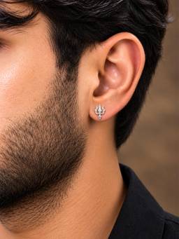CARATIRO - White Silver Trishul Studs Earrings for Men