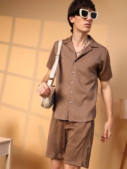 Campus Sutra - Mens Chocolate Brown Self Design Co-Ord (Set of 2)
