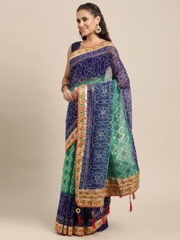 Vastranand - Blue Sequinned Bandhani Saree with Unstitched Blouse