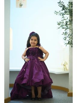 devils n angels - Wine Coloured Designer Gown with Hair Pin for Girls (Set of 2)