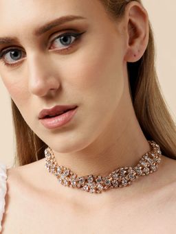 Sohi - Gold Plated Party Designer Silver Stone Necklace for Women