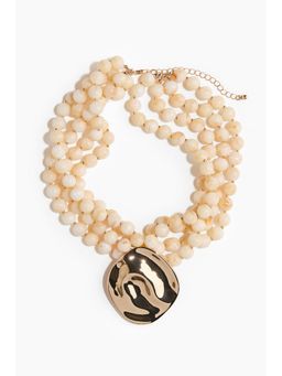 H&M - Women White Beaded Pendant Necklace