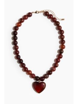 H&M - Women Brown Beaded Heart-Pendant Necklace