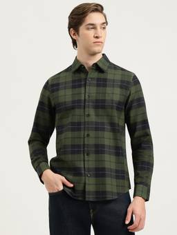 United Colors of Benetton - Men Khaki Checks Pure Cotton Shirt