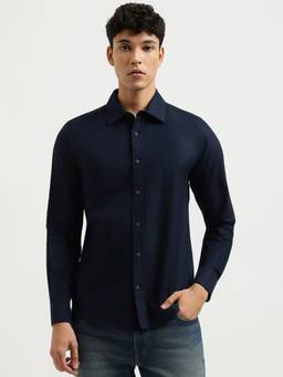United Colors of Benetton - Men Blue Solid/Plain Pure Cotton Shirt