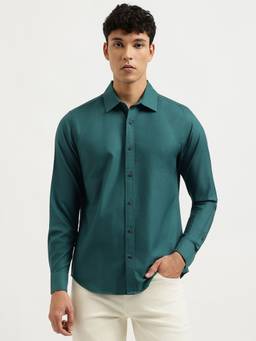 United Colors of Benetton - Men Green Solid/Plain Pure Cotton Shirt