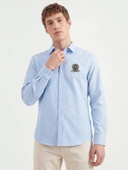United Colors of Benetton - Men Blue Solid/Plain Pure Cotton Shirt
