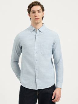 United Colors of Benetton - Men Blue Solid/Plain Cotton Linen Shirt