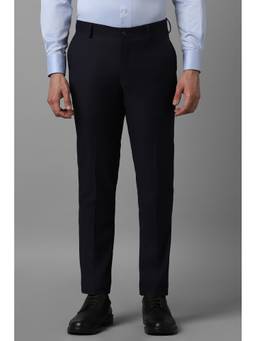 Louis Philippe - Men Navy Blue Solid/Plain Polyester Blend Trouser
