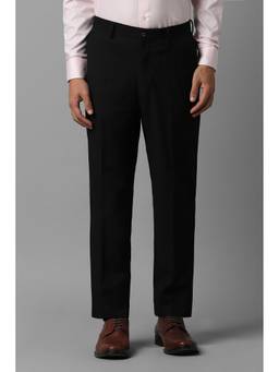 Louis Philippe - Men Black Solid/Plain Polyester Blend Trouser