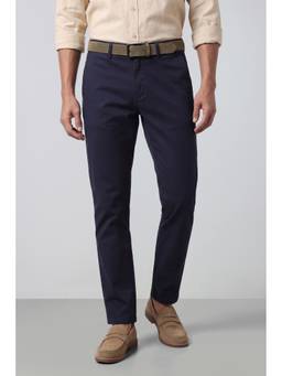 Peter England - Men Navy Blue Solid/Plain Cotton Blend Trouser