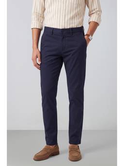 Peter England - Men Navy Blue Solid/Plain Cotton Blend Trouser