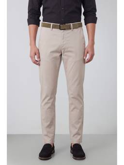 Peter England - Men Beige Solid/Plain Cotton Blend Trouser