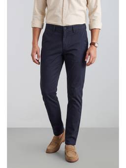 Peter England - Men Navy Blue Solid/Plain Cotton Trouser