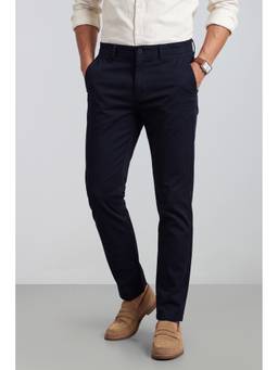 Peter England - Men Navy Blue Solid/Plain Cotton Blend Trouser
