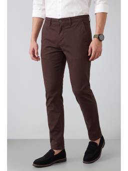 Peter England - Men Brown Solid/Plain Cotton Blend Trouser