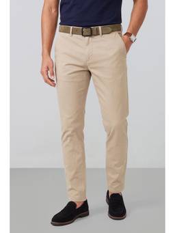 Peter England - Men Beige Solid/Plain Cotton Blend Trouser